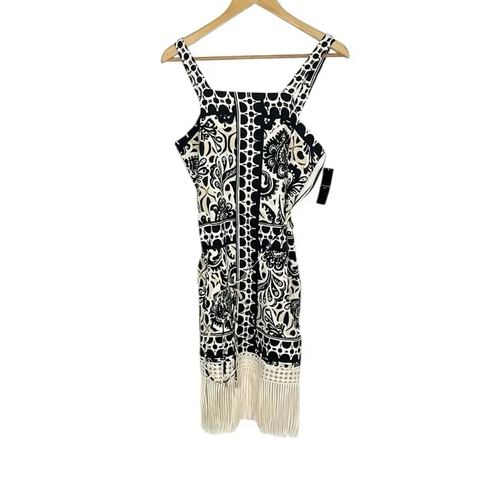 Womens Tahari ASL Border Print Fringe Sheath Dress Size 4 - Picture 2 of 11